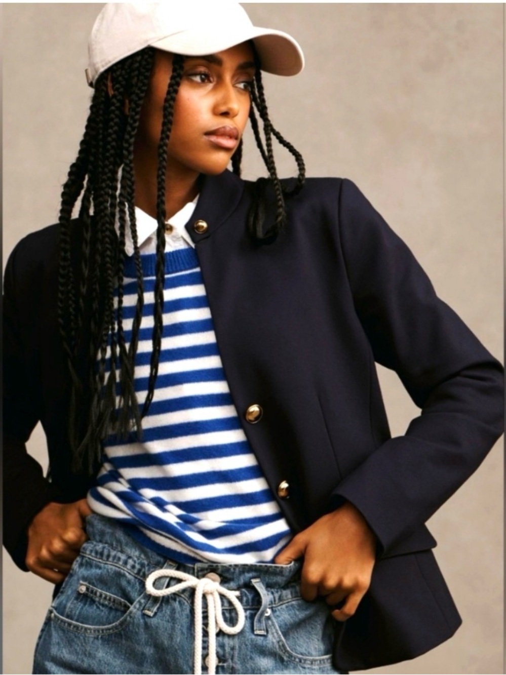 Maeve Navy Blue Ponte gold button Military Blazer Peacoat Jacket size 0, NWT